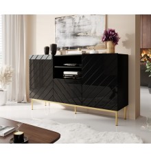 ABETO chest of drawers on golden steel frame 150x42x90 black/black gloss