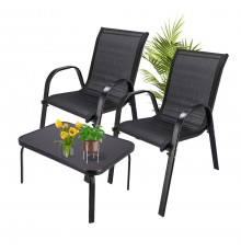 Extralink Black Forest Garden Furniture Set, Textilene Two Chairs + Black Table outdoor furniture set