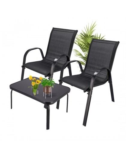 Extralink Black Forest Garden Furniture Set, Textilene Two Chairs + Black Table outdoor furniture set