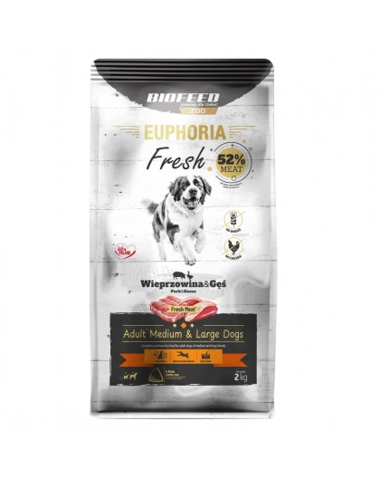 BIOFEED Euphoria Fresh Adult Medium & Large Pork with goose - dry dog food - 2kg