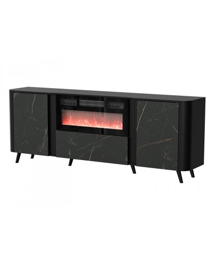 Cama Volare chest of drawers 200 x 39 x 75 cm black/san sebastian + fireplace