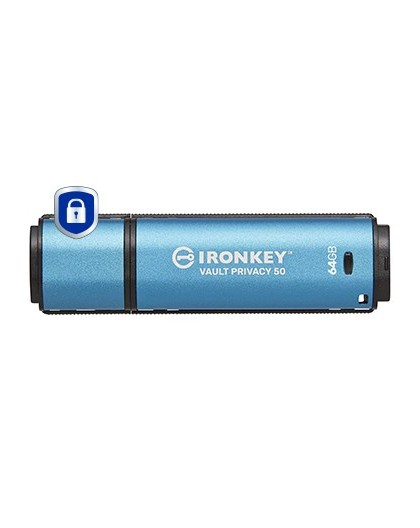 Kingston Technology IronKey 64GB Vault Privacy 50 AES-256 Encrypted, FIPS 197