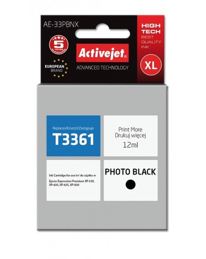Activejet AE-33PBNX Ink (replacement for Epson 33XL T3361 Supreme 12 ml photo black)