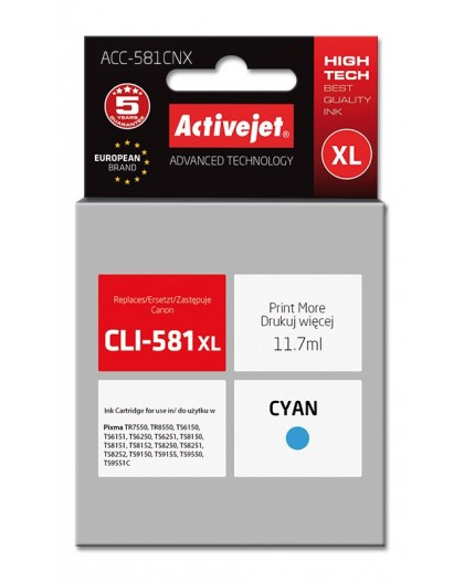 Activejet ACC-581CNX Ink cartridge (replacement for Canon CLI-581XLC Supreme 11,70 ml cyan)