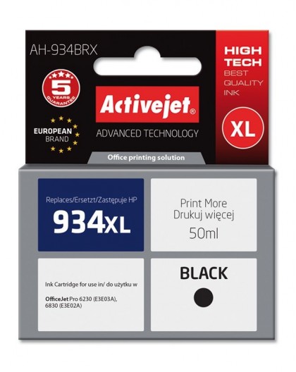 Activejet AH-934BRX Ink (replacement for HP 934XL C2P23AE Premium 50 ml black)