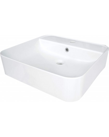 Ceramic countertop/wall washbasin with space for a tap