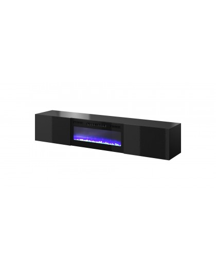 RTV cabinet SLIDE 200K with electric fireplace 200x40x37 cm all in gloss black