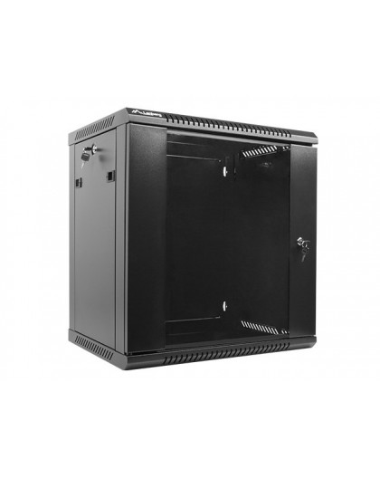 Lanberg wall-mounted installation rack cabinet 19'' 12U 600x450mm black (glass door)