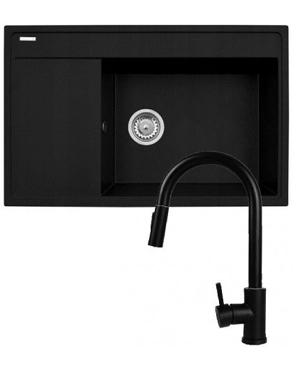 Set - Sink PYRAMIS CAMEA (79x50) 1B 1D R + Faucet IDEA Black Edition - 070168502BE - Volcano