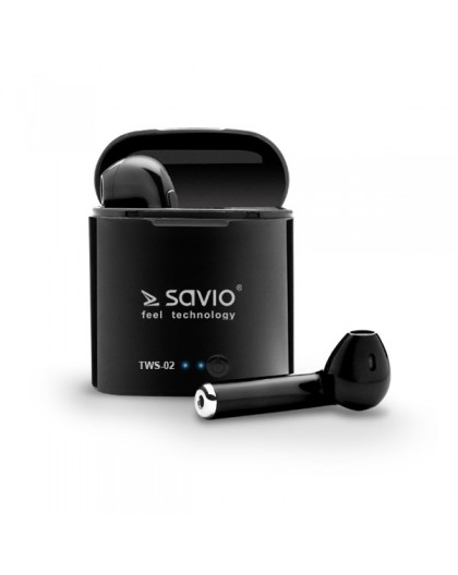 Savio TWS-02 Wireless Bluetooth Earphones, Black