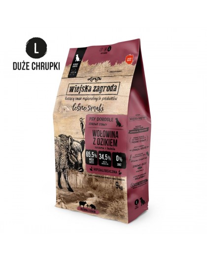WIEJSKA ZAGRODA Beef with Wild Boar L – dry dog food – 9kg