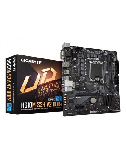GIGABYTE H610M S2H V2 DDR4 Motherboard - Supports Intel Core 14th CPUs, 6+1+1 Hybrid Phases Digital VRM, up to 3200MHz DDR4 (OC)