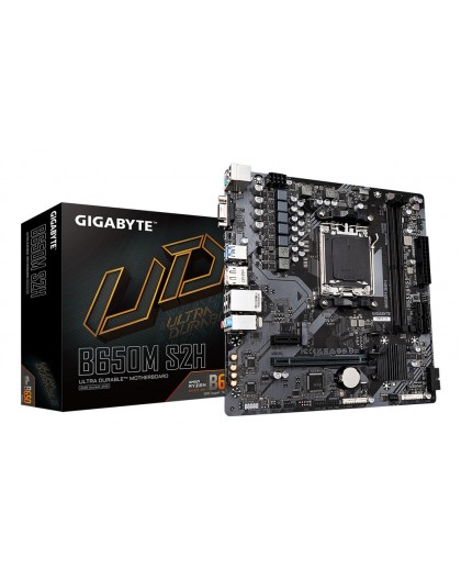 GIGABYTE B650M S2H Motherboard - AMD Ryzen 9000 Series CPUs, 5+2+2 Phases VRM, up to 6400MHz DDR5 (OC), 1xPCIe 4.0 M.2, GbE LAN,