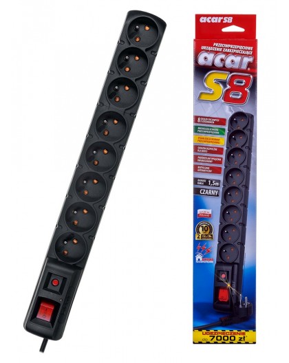 ACAR S8 power extension 1.5 m 8 AC outlet(s) Indoor Black