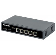 Intellinet 5-Port Gigabit Switch with PoE Passthrough, One IEEE 802.3bt (PoE++ / 4PPoE) PD PoE Port with 95 W Power Input, Four 
