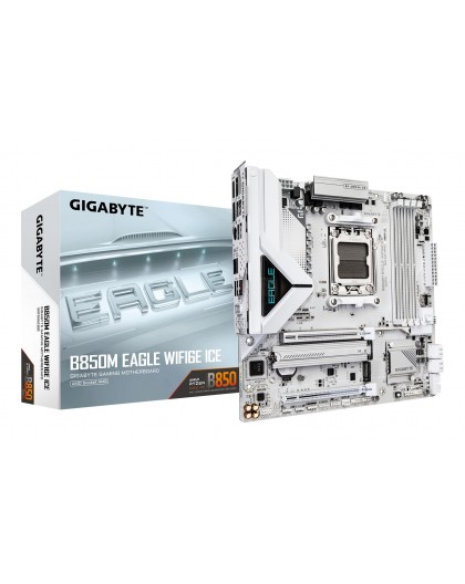 GIGABYTE B850M EAGLE WIFI6E ICE Motherboard - AMD Ryzen 9000 Series CPUs, 8+2+2 Phases Digital VRM, up to 8200MHz DDR5 (OC), 1xP
