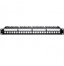 Qoltec 54516 Patch panel for 19'' rack | 24 ports | 1U | UTP | Black