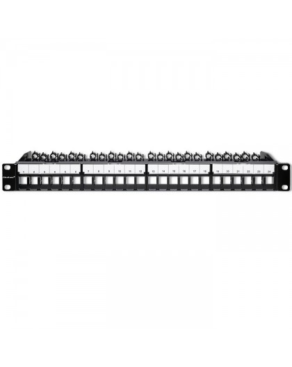 Qoltec 54516 Patch panel for 19'' rack | 24 ports | 1U | UTP | Black