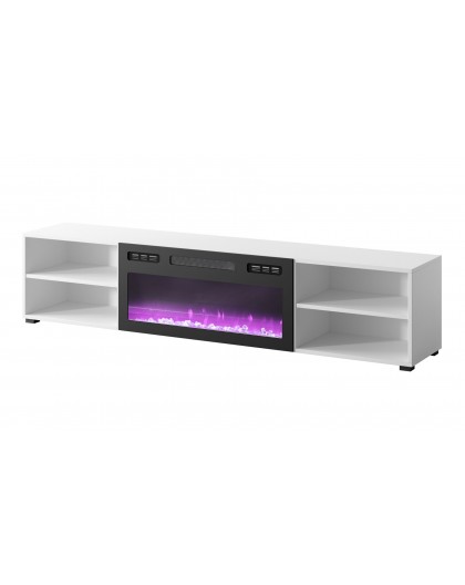 RTV cabinet POLO 180x33x39 white + fireplace black