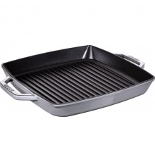 STAUB Square cast iron grill pan with two handles 33 cm, graphite