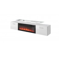 RTV cabinet ROVA with electric fireplace 190x37x48 white/gloss white