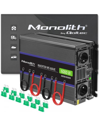 Qoltec Monolith 6000 MS Wave Voltage Converter | 12V to 230V | 3000/6000W | USB
