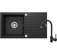 Granite sink with 1-bowl faucet with drainer