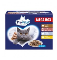 PREVITAL Cat Food Megabox with Lamb, Beef, Rabbit, and Chicken in Gravy - Wet Cat Food - 24 x 100g