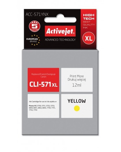 Activejet ACC-571YNX Ink (replacement for Canon CLI-571XLY Supreme 12 ml yellow)
