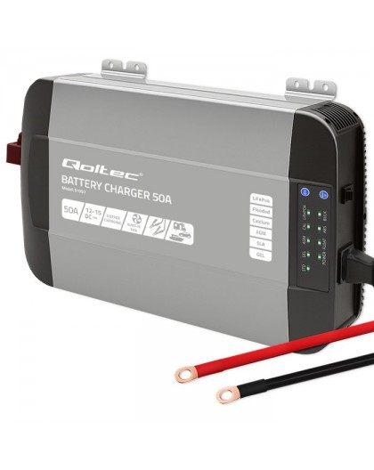 Qoltec Intelligent Professional Monolith Battery Charger for LiFePO4 AGM GEL SLA batteries | 50A | 12V