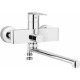 Wall-mounted washbasin and bath mixer with extended spout - hose connection