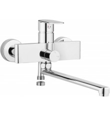 Wall-mounted washbasin and bath mixer with extended spout - hose connection
