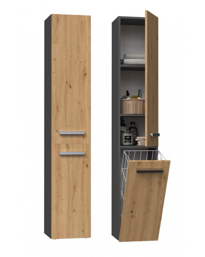 Topeshop NEL IV ANT/ART bathroom storage cabinet Graphite, Oak