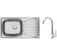 Steel sink with 1-bowl faucet with drainer