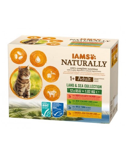IAMS Naturally Adult Land and Sea collection - wet cat food - 12 x 85g