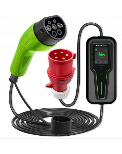 Qoltec Mobile EV Charger with 2-in-1 Type 2 SCHUKO 3.5kW 230V LCD Portable Wallbox 5m