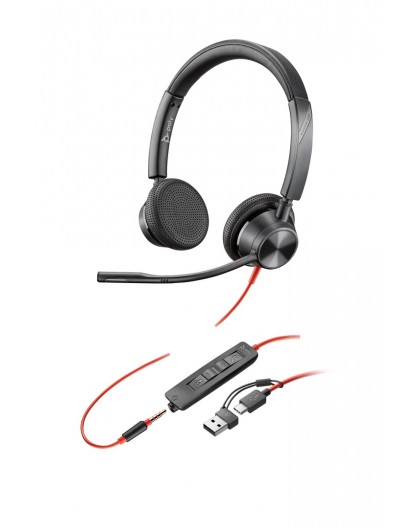 HP Poly Blackwire 3325 Stereo USB-C Headset +3.5mm Plug +USB-C/A Adapter