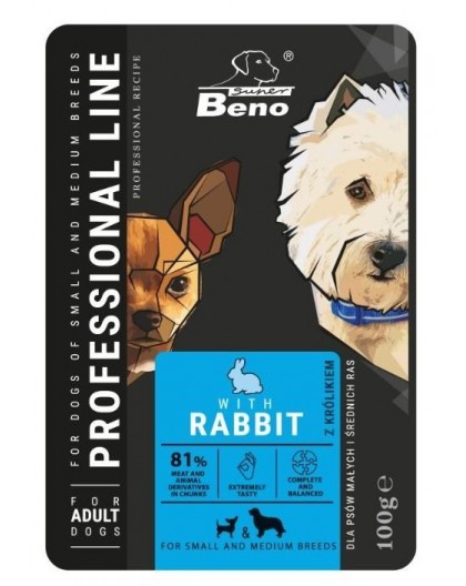 SUPER BENO Adult Small and medium Rabbit - Wet dog food - 100 g