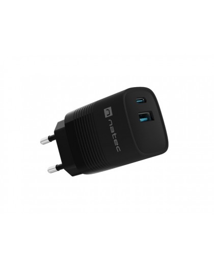 NATEC RIBERA GAN CHARGER 1X USB-A + 1X USB-C 30W BLACK