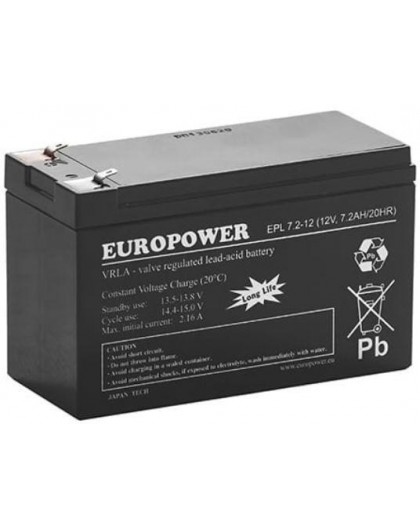 AGM battery EUROPOWER EPL series 12V 7.2Ah T1