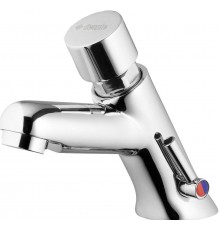 Timed washbasin mixer with temperature control