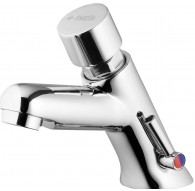 Timed washbasin mixer with temperature control