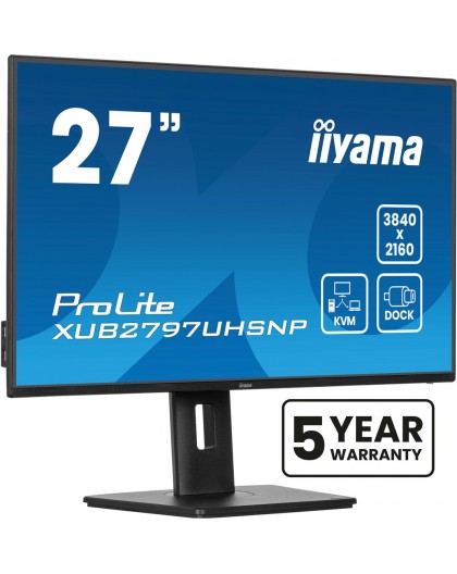iiyama ProLite 27’’ 4K IPS technology panel with RJ45 (LAN), KVM Switch and USB-C Dock with 96W power delivery