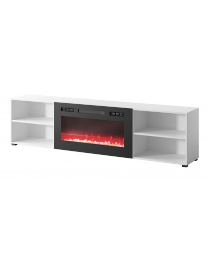 RTV cabinet POLO 200x33x50.5 white + fireplace black