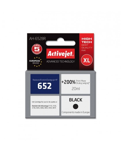 Activejet AH-652BR ink (replacement for HP 652 F6V25AE Premium 20 ml black)