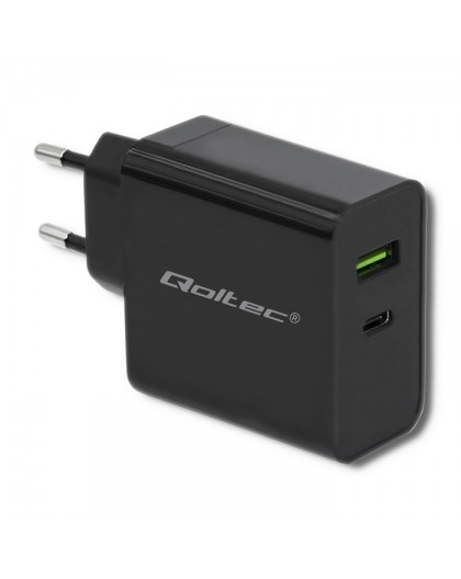 Qoltec 51717 Charger | 45W | 5-20V | 2.25-3A | USB type C PD | USB | Black
