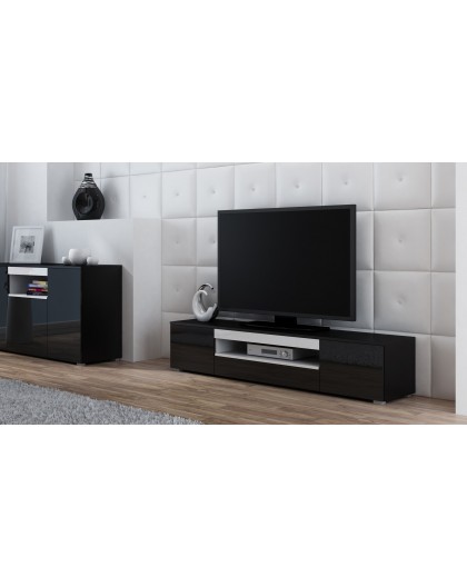 Cama TV stand VIVA 180 black/black gloss + white