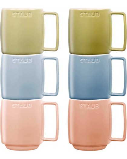 Set of 6 Ceramic Mugs - Multicolor, 350 ml