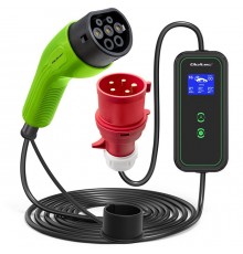 Qoltec Mobile EV Car Charger Adjustable 2in1 Type2 | 11kW | CEE 5 PIN | LCD | 3 phases | Portable | Wallbox | 5m