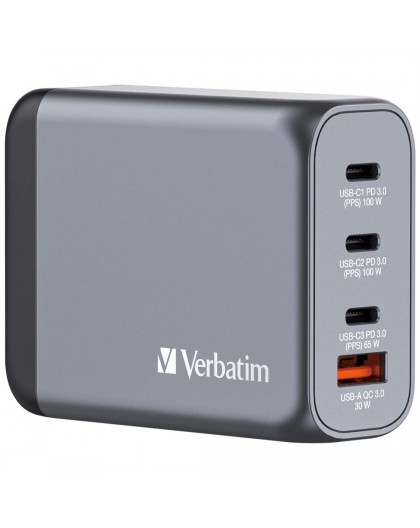 Verbatim GNC-100 GaN Charger 4 Port 100W USB A/C (EU/UK/US)